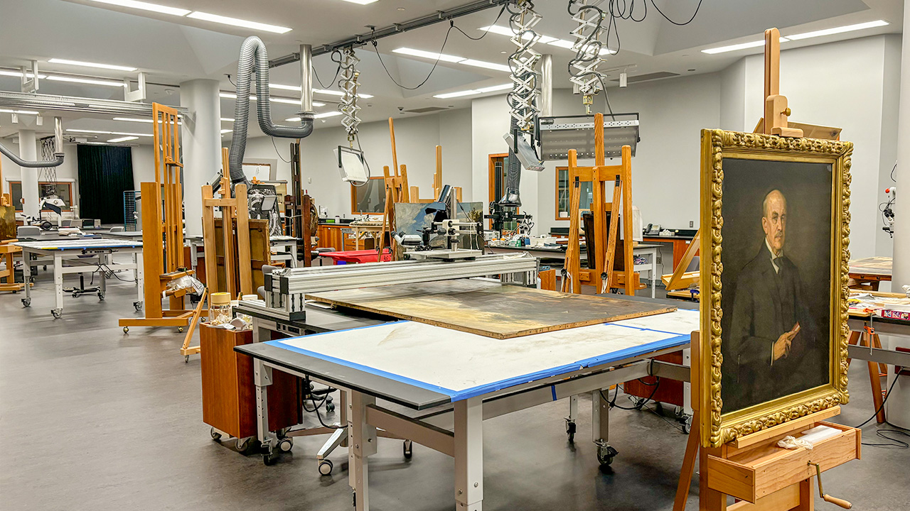 An empty laboratory with art and conservation tools.