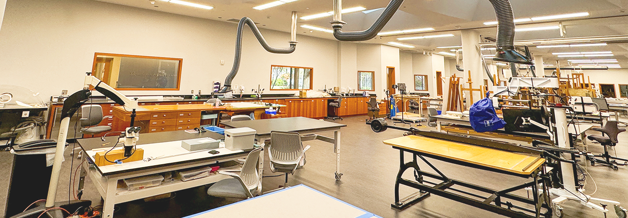 An empty laboratory with art and conservation tools.