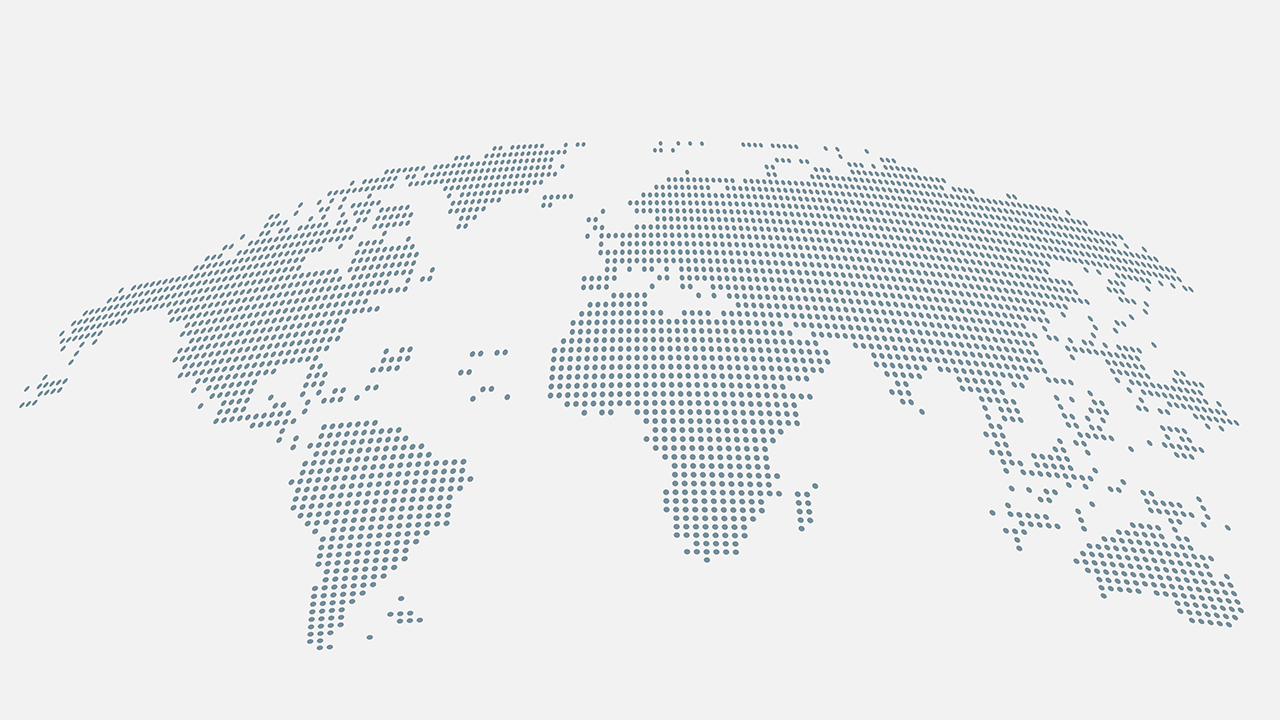 A map of the world in light blue dots.