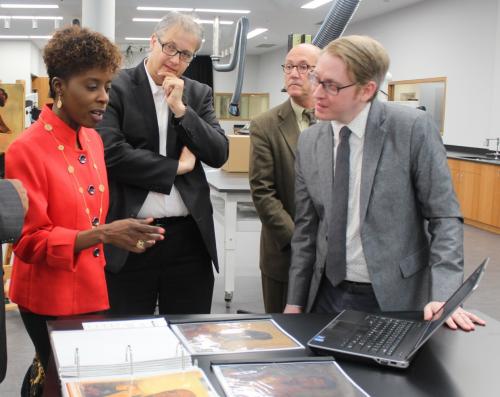 Photo (from Left): Dithny Joan Raton, Minister of Culture, Haiti; Stefan Simon, IPCH Director; Mark Aronson, chief conservator at the Yale Center for British Art (YCBA); Matthew Cushman, IPCH Conservator. Photo credit: Ifeanyi Awachie