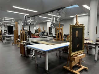 An empty laboratory with art and conservation tools.